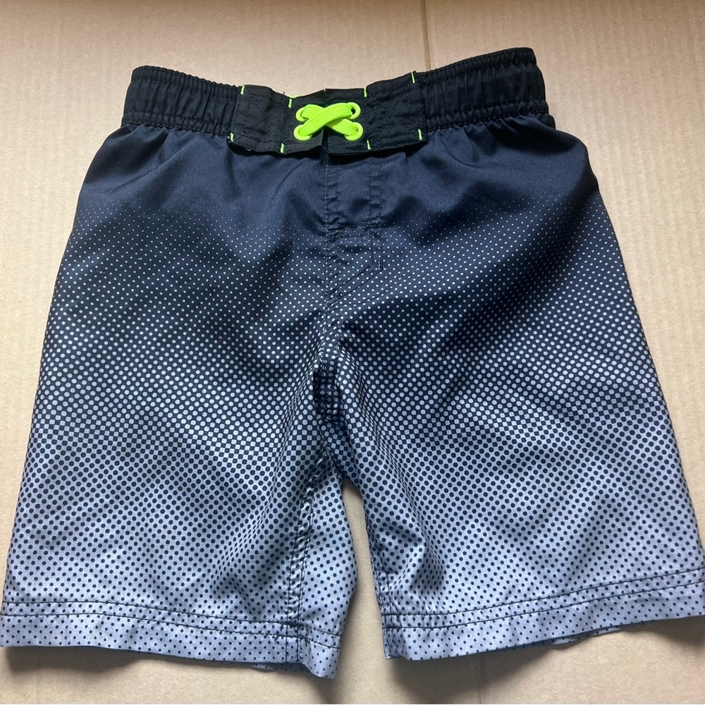 Cat & Jack Black Gray Dots Neon Green Swim Shorts 4-5